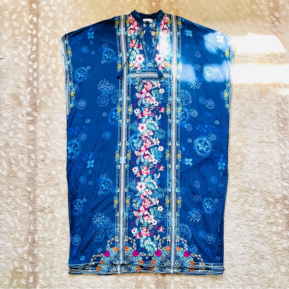 Johnny Was Annia Long Bohemian Blue Floral Print Kaftan Maxi Dress Size Medium - Picture 3 of 8